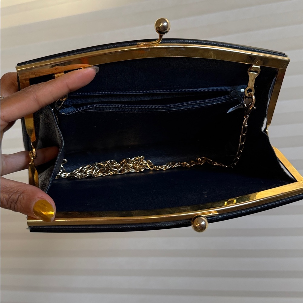 Vintage Blue Lucite Clutch Mother of Pearl Effect Hard Case Evening Bag - Picture 11 of 15